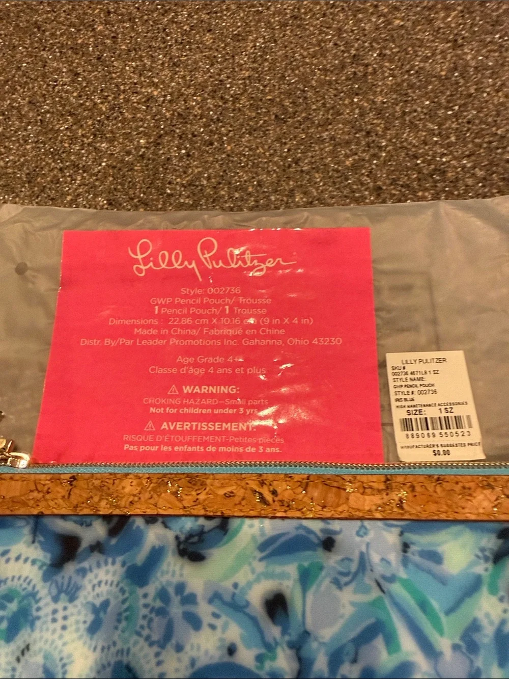 Lilly Pulitzer Blue & Teal Floral Pencil Case with Cork Trim